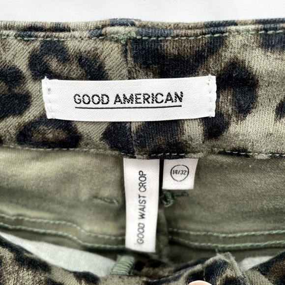 GOOD AMERICAN NWT Good Waist Crop in Sage Leopard Animal Print // 14 - Picture 8 of 11